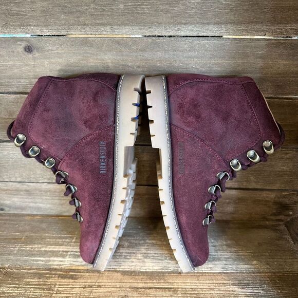 New Womens Birkenstock Jackson Maroon Suede Ankle Boots Size 37 US‎ 6-6.5 Narrow - Picture 4 of 6